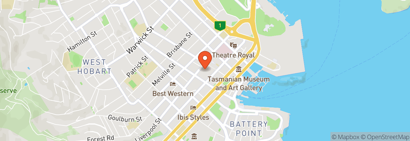 Map of Hobart Town Hall