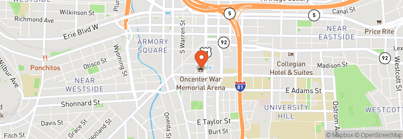 Map of Upstate Medical University Arena at The Oncenter War Memorial