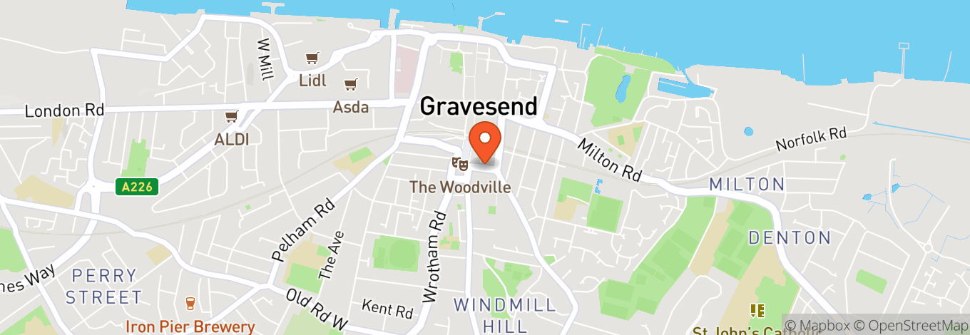 Map of The Woodville in Gravesend, Kent