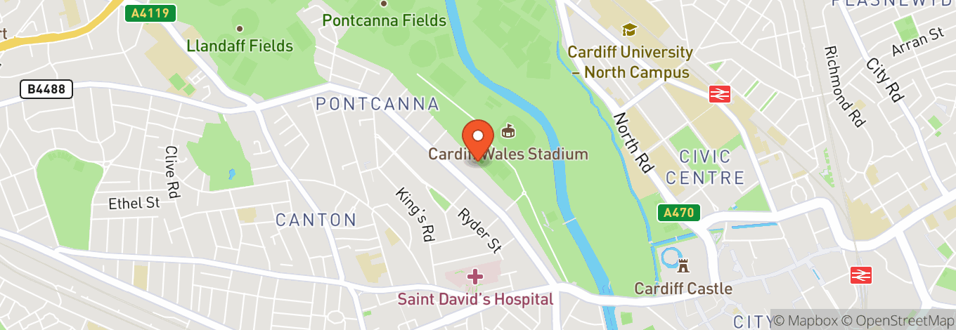 Map of Sophia Gardens Cardiff